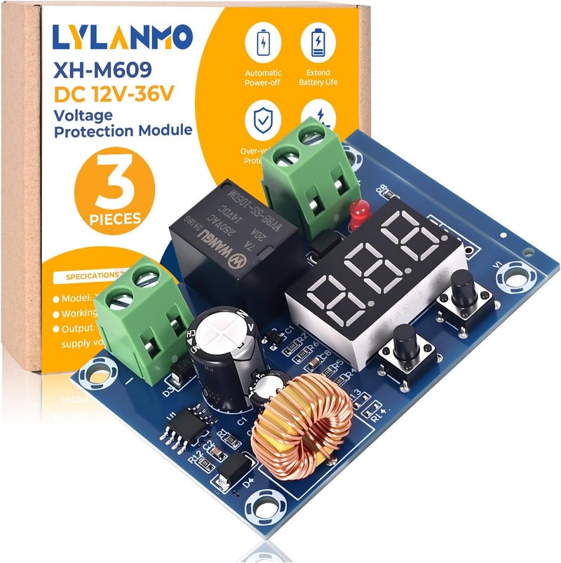 LYLANMO 3PCS DC Voltage Protection Digital Low Voltage Protector Disconnecting Switch Cut-Off Over-Discharge Protection Module for 12-36V Lead Acid Lithium Battery - Image 1